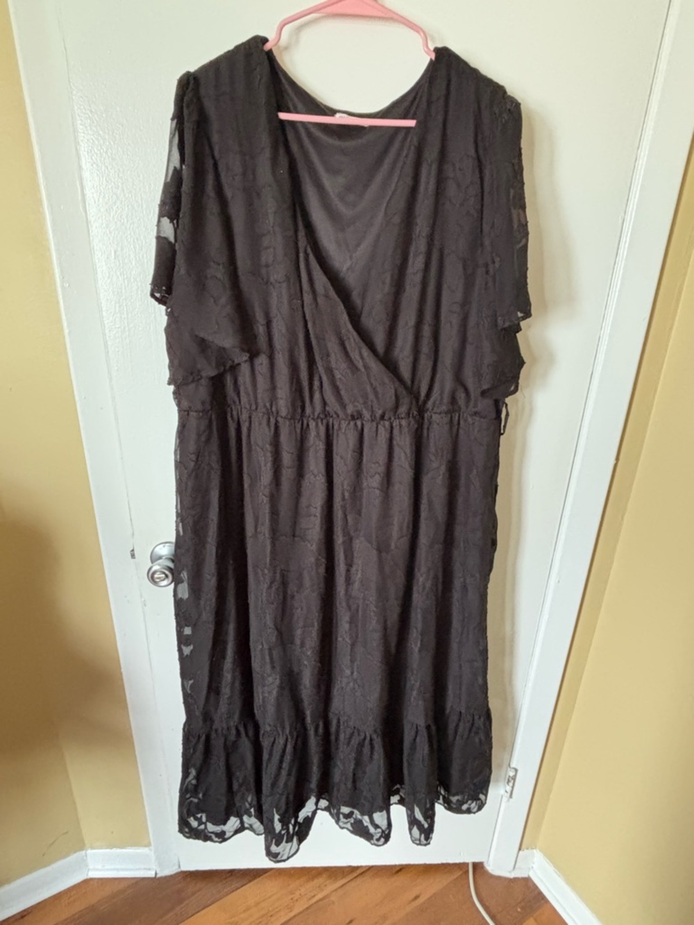 Black Lace Midi Dress with Ruffle Hem